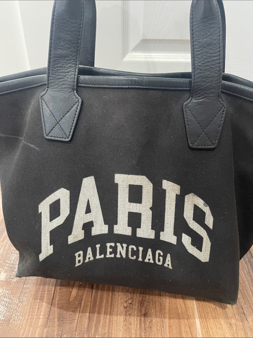 Balenciaga Black Canvas 'PARIS' Tote with White Logo